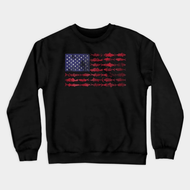 Vintage Usa Fish American Flag Fishing Gifts Crewneck Sweatshirt by Jannysingle